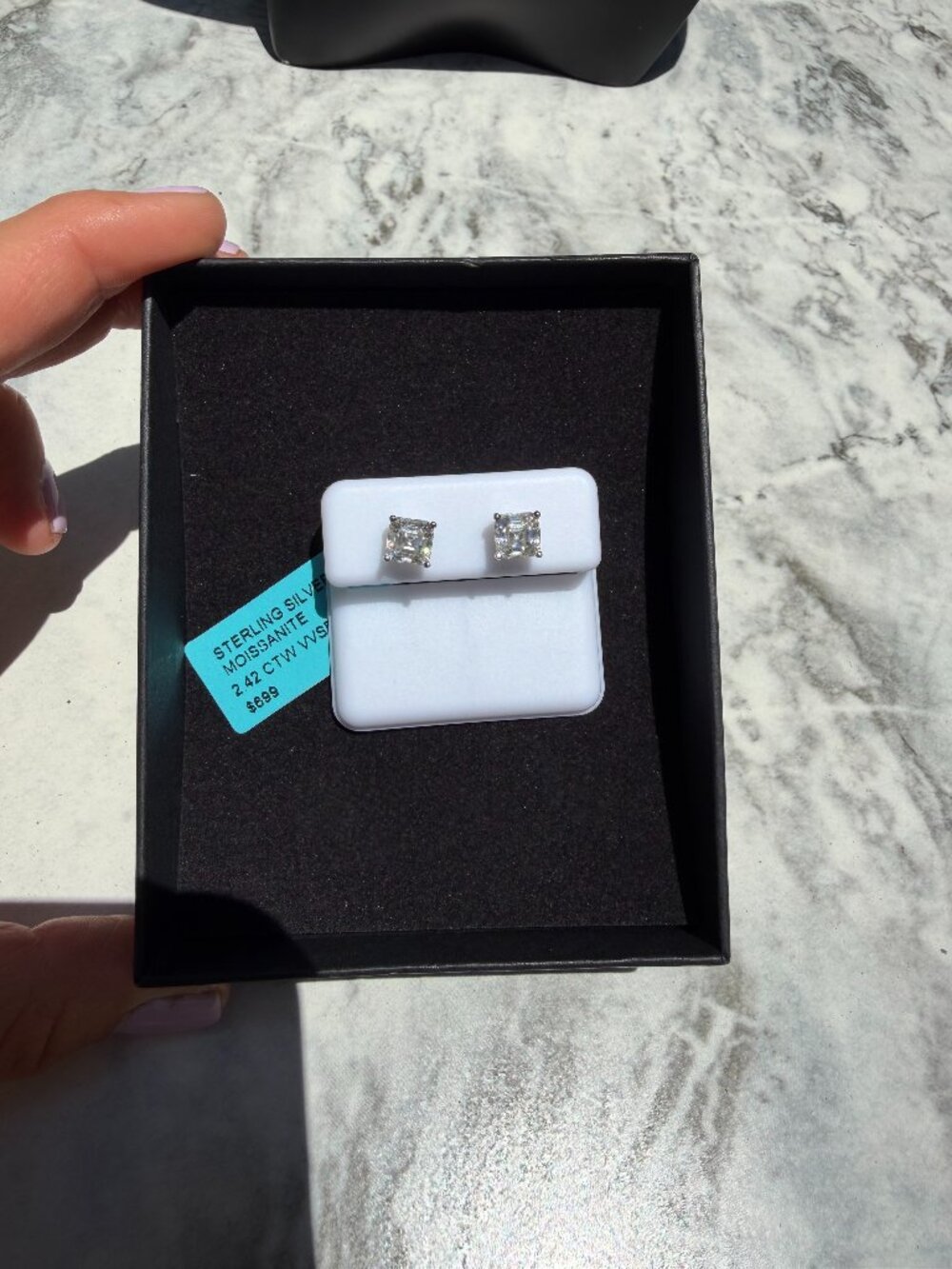 Emerald-Cut Moissanite Stud Earrings, Sterling Silver, 2.42 CTW